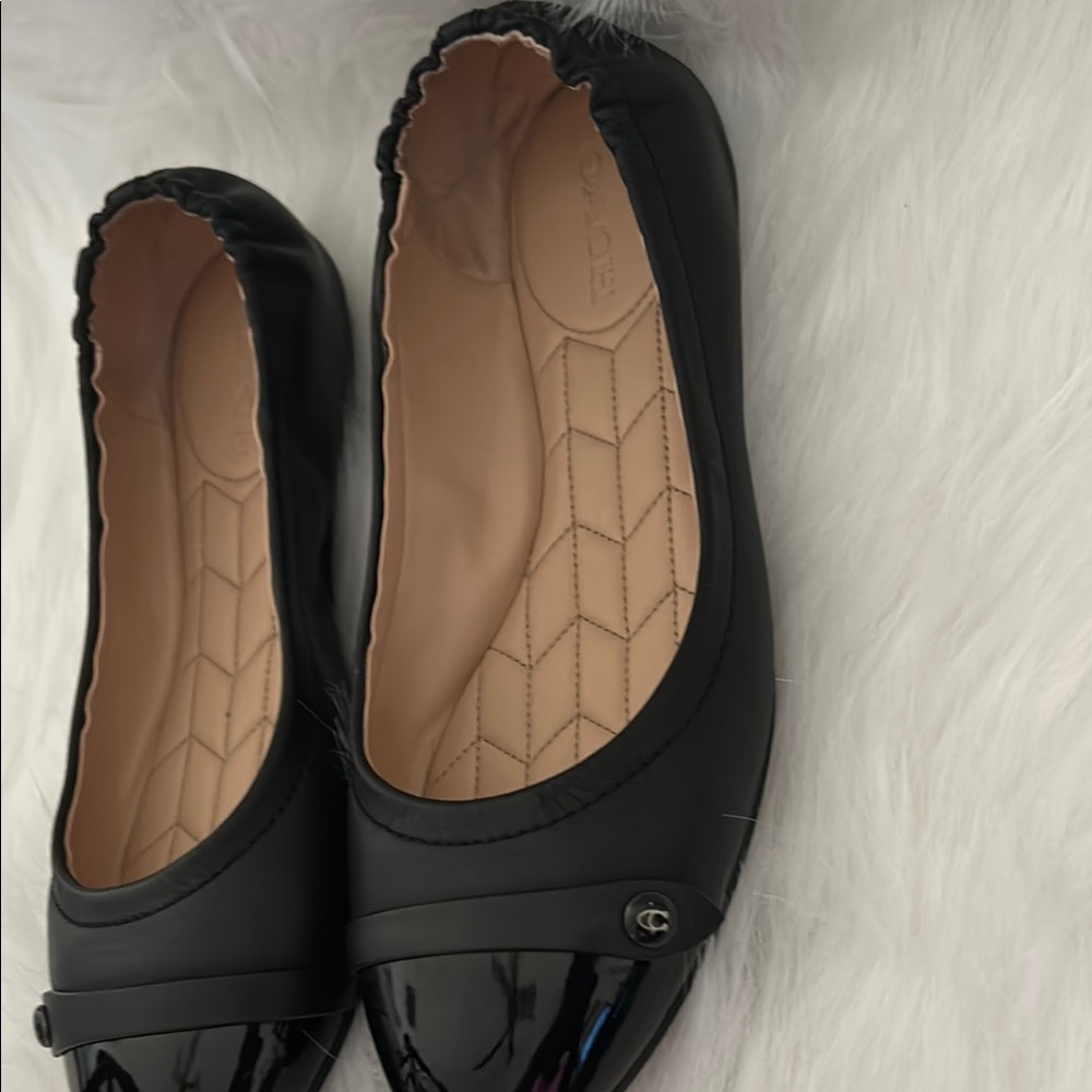 Coach Black Patent Cap Toe Flats - Picture 2 of 5